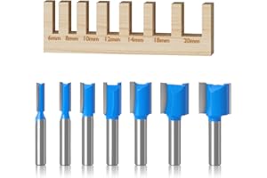 JREHUIG 7 szt. Narzędzia do obróbki drewna, Frezy do drewna, Frez z węglików spiekanych, 8 mm prosto cięte wiertła z trzpieniem, podwójny flet prosty (6 mm/8 mm/10 mm/12 mm/14 mm/18 mm/20 mm)