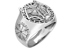TREASURE BAY Anillo de lobo grueso para hombre, anillo nórdico vikingo con cabeza de lobo, anillo de calavera de lobo Odin, anillo punk de lobo para hombre, anillo de plata de ley 925 Fenrir