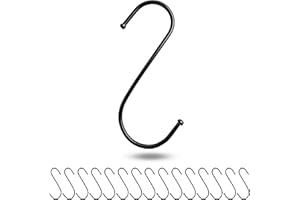 YOUR DAY MATE Crochet en S à suspendre, 16 pièces, en noir, taille L, crochet métallique pour tiges jusqu'à Ø 42 mm, crochet longueur 120 mm, épaisseur 3,6 mm, crochet en S pour cuisine, tringle à vêtements