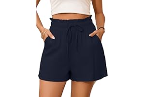 StylSense Ladies Shorts Womens Summer Cotton Linen Shorts for Women UK Elastic High Waist with Pockets