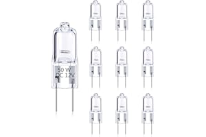 DoRight 10 sztuk AC/DC 12 V żarówka halogenowa GY6.35/G6.35 50 W ściemniana ciepła biel 2700 K Bi-pin przezroczysta, lampa kapsułowa do żyrandola, lampy biurkowej, lamp wiszących, oświetlenia