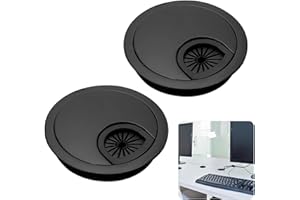 NODCOWS 2 Pezzi Passacavi Scrivania Ø 60mm in Metallo, Passacavo Inclusi 2x Passaggi in Gomma, Passa Cavi per Mobili e Scrivania, Passacavi da Tavolo Rotondi per Tavoli, Piani di Lavoro da Ufficio (Nero)