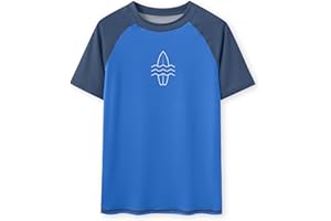 Glimnerize Jungen Rashguard Schwimmshirt Kurzarm UV Shirt Badeshirt Rundkragen Bademode104-152