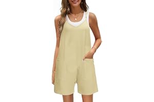 TOMEEK Mono Mujer Verano Casual Mono Corto Mujer sin Mangas Jumpsuit con bolsillo cuello V Playsuit Suelto Mono Peto Color Sólido Monos Pantalón