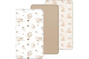 Yukkidds Fitted Sheet 60 x 120 cm Baby - Soft Microfibre Bed Sheet for Baby Cot & Cot - Fitted Sheets for Mattress, Breathable & Easy Care Pack of 3 Brown Balloon