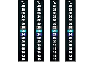 Jagowa Stick-On LCD Thermometer Strips - 4 Pack, Adhesive, 10-40℃ Sensing Range, Ideal for Aquariums, Fish Tanks, Home Brewing and Fermentation Temperature Control.