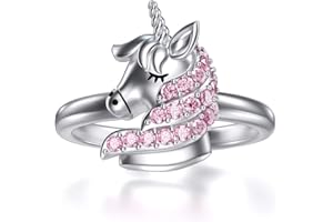 AOBOCO Regali Unicorno per Ragazze, Anello Unicorno in Argento Sterling con Cristalli Rosa, Regali di Compleanno per Donne, Figlia (7)