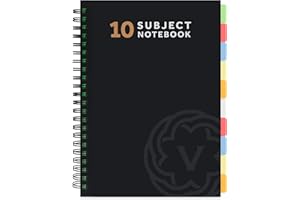 VABE UK A4 Subject Notebook with 10 Dividers - 300 Pages Lined Spiral Notebook (150 Sheets) - 100gsm Writing Pad - Large A4 Lined Jotter with Thick Matte Laminated Cover (Pack of 1, BLACK)