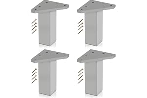 Kukicu ✮ Patas para Muebles ✮ Juego de 4 Pies, Tornillos Incluidos - Color Aluminio Mate - Patas de Resina ABS para Mesas, Mesillas, Mueble Baño, Gabinete, Estanterías (10 cm)