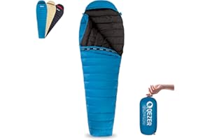 QEZER Saco de Dormir Ultraligero de plumón para Adultos, Solo 620 g, Ligero, 15 °C, 25 °C, 600 Relleno, para Acampar y Senderismo al Aire Libre, con Saco de compresión Gratis