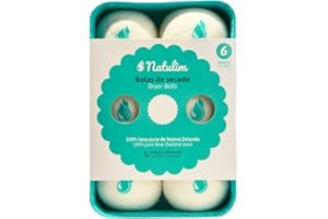 Natulim Bolas de Lana para Secadora 6 Pack XL - Suavizante de Tela Natural, Reutilizable, Reduce las Arrugas de la Ropa y Ahorra Tiempo de Secado - Solución Ecológica, Libre de Plástico, Cruelty-Free