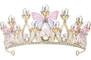 ALIANGTING Tiaras for Girl Crystal Tiara Pearl Princess Crown for Girls Handmade Butterfly Pearl Girls Tiaras for Kids 5-16 Years Gifts for Birthday Costume Party Christmas