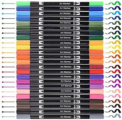 TOPmore 12 /24Pcs Dual Tip Brush Pen Markers- Brush Tip & 0.4mm Fine Tip Water Based Coloring Pens for Kids Adults Blending Drawing (24colors)