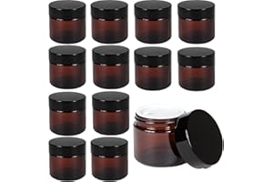 AYUANB 12 Stück Amber Glas Leerdose,50ml Braunen Tiegel Cremedose Glasbehälter Leere,Nachfüllbare Behälter Jars,mit Deckel und Liner für Kosmetik Cremes Lotionen Ätherische Öle Pulver Spenderflaschen