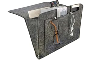 JEZIORO Bedside Organiser,Felt Armchair Caddy,Bed Storage Pocket,Sofa Remote Holder Bag,Hanging Shelf Organizer for Chair,Cot Bunk Pockets,Rest Table Armrest Accessories,Phone/Control Device Hangings Bags