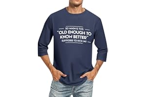 SHZFGUI Mens Father's Day Long Lounge Shirt Three Quarter Sleeve Stretchy Active Alphabet T Shirt Round Neck Fashion Loose Fit Tops