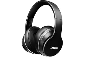LogiLink BT0053 - BT v5.0 Active-Noise-Cancelling (ANC) Headset/Kopfhörer mit aktiver Lärmunterdrückung und Schutz- Transportbox, Flugzeug-Adapter, Over Ear, Schwarz