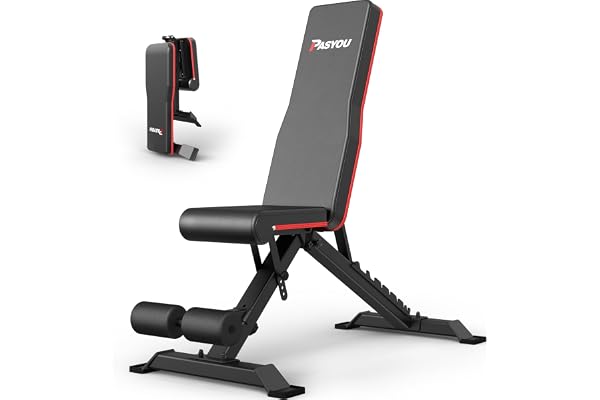 PASYOU Justerbar viktbänkpress, vikbar träningsbänk, 317,5 kg belastning platt lutning/nedåtgående styrketräningsbänkar, situ