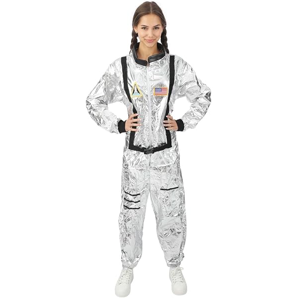 Inlzdz Costume Femme Alien Astronaute Pilote Cosmonaute - Bodysuit Métallique Brillant Disco Danse Combinaison Manches Longues S-4XL