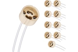 Butyeak Base de Enchufe de Cerámica GU10, Portalámparas, Conector Adaptador Para LED o Bombilla Halógena Con 15CM Cable de Silicona - 10 Piezas