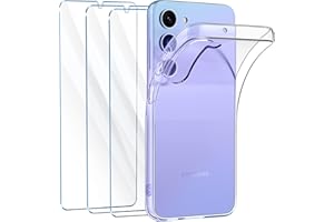 FLLAO Coque Compatible avec Samsung Galaxy A34 5G Transparente avec 3 Verre trempé Protection écran, Souple Silicone Mince Étui Protection Bumper Housse Samsung A34 5G TPU Téléphone Cover