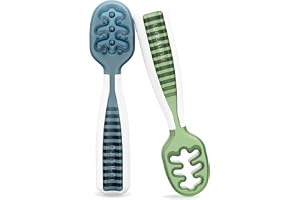 NumNum Babyskeds-set, Pre-Spoon GoOtensils i 6+ månader, sked för den första fasen av självmatning för baby LED-Weaning (BLW), småbarnsredskap av silikon, BPA-fria, 2-pack blå