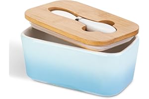 Burriera in Porcellana con Coperchio e Coltello da Burro, Henten Home Portaburro Per il Frigo, Contenitore per Tutti i Tipi di Burro (Blu Cielo)