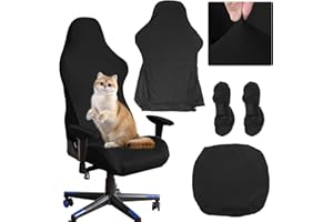 HWSWSH Funda Elástica Silla Gaming Negro Funda para Silla de Juego Cubierta Silla Gaming Fundas para Sillas de Oficina Ajustables con Brazos Funda Silla Ordenador con Reposabrazos, Lavable y Extraíble