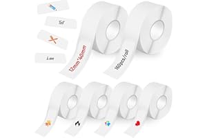 Bmliingchau 6 Rollen Klebeband für Etikettierer,Thermal Label Tape,12 x 40 mm, selbstklebend, Thermoetiketten, Klebeband für Etikettierer P15/P12/P11/D32/D30/L11/Q30, 160 Etiketten/Rolle– Weiß
