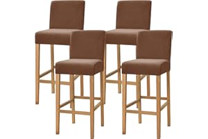 Dimatic Samt Plüsch Stuhl Abdeckung Theke Pub Bar Hocker Stuhl Slipcover für Esszimmer Cafe Barhocker Slipcover Möbelschutz Anti-Rutsch-Bezug mit elastischem Boden, 4er Set, Braun