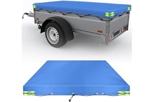 ASFRODE Plandeka na przyczepę, płaska plandeka z liną, 208 x 114 x 13 cm, wzmocniony materiał Oxford 420D, wodoodporna, odporna na rozerwanie, wiatroszczelna, do przyczepki samochodowej (niebieska)