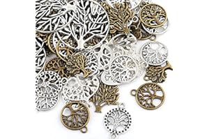 Naler 80pcs Tree of Life Pendant Charm, Assorted Colour Styles Charms for DIY Jewellery Making, Bracelet, Necklace, Earring, Jewellery Finding Craft Decoration Accessories