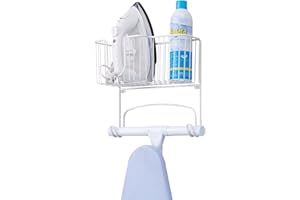 mDesign Wiszący uchwyt na żelazko i deskę do prasowania – Poręczny metalowy koszyk na akcesoria do prasowania – Wieszak na deskę do prasowania do zawieszenia na ścianie – Biały