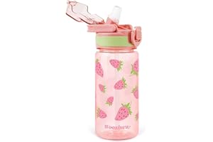 omedecal Borraccia Bambini con Cannuccia, a Prova di Perdite 480ml Borracce Bambina Bambini Bambino, Senza BPA con Maniglia, Lavabile in Lavastoviglie - Fragola