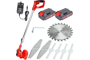 King Showden Grass Trimmers with 2 battery, Electric Grass Strimmer Edger Lawn Mower 24V 4000mAh,7 Grass Brush Cutter Kit