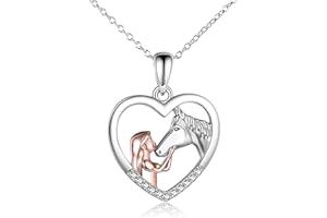 AJUNLKVDR Kette Mädchen,Silber Herz AnhäNger,Pferd und Mädchen Halskette,Pferde Herz Halskette,für MäDchen Freundin Mutter Tochter (Legierungsmaterial)