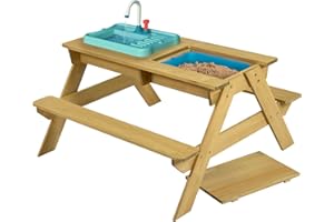 TP Toys Splash & Play Wooden Picnic Table Including A Splash Tub And Sin. Recycles The Water, Wooden Picnic Table Sandpit, Kids Garden Furniture And Outdoor Dining, FSC Certified Wood - 2 Years +