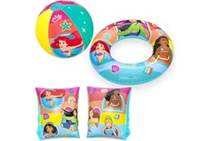 NARAMAKI Kit hinchables de playa – Accesorios de playa 3/6Y con personaje – Reposabrazos – Salvavidas – Pelota – 3 unidades Spider/ 3 uds. Princesa/ 2 piezas Minnie