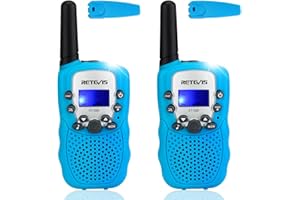 ‎RETEVIS Retevis RT388 Walkie Talkie dla dzieci, zabawka o dużym zasięgu, dla 3-12 lat, 8-kanałowa latarka LCD, prezent na kemping, przygody, wędrówki (1 para, niebieska)