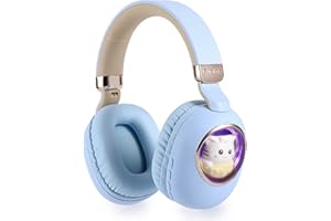 Usoun Bezprzewodowe słuchawki dla dzieci, słuchawki nauszne Bluetooth z uroczym kotem, kolorowe światła LED, bezprzewodowe i przewodowe, składane, wbudowany mikrofon, słuchawki Bluetooth dla dzieci, dziewcząt, nastolatków, dorosłych, do szkoły (niebieskie)