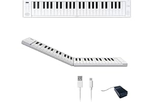 CARRY-ON Black Star Piano plegable portátil de 49 Teclas Blanco con batería recargable por USB integrada y MIDI sobre USB., 128 sonidos, 1,01 kg, 39 cm, BA203012