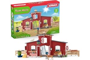 SCHLEICH Farm World - 92 PC Red Barn Farm Playset with Animals, Farmer and Accessories with Movable Pieces - Realistic Barnyard Animal Figurines - Fun Educational Toys for Kids and Toddlers Ages 3+
