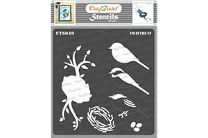 CrafTreat Layering Stencils for Crafts Reusable Vintage - Bird and Nest - Size: 6X6 Inches - Bird Stencils for Painting on Wood, Paper, Fabric, Canvas, Tile, Concrete and Wall