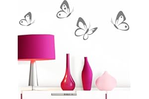 Grandora W697 Tatuaggio a Muro Set di 4 Farfalle I Grigio Medio I Bebè vivaistica Autoadesivo Muro Adesivo Autoadesivo da Muro Adesivi murali