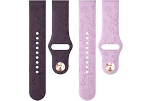 Tobfit 2Packs Silicone Flower Pattern Smart Watch Strap 20mm for Women Men, Quick Release Replacement Strap with Stainless Steel Button