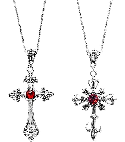 KUMSODE Halloween Crystal Cross Pearl Collana Gothic Choker Crocifisso Pendente Collana Argento Perline Gioielli per le Donne e le Ragazze