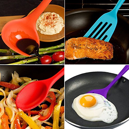 Silikon Küchenhelfer Set,6 Stücke Bunt Antihaftbeschichtung Silikon Kochutensilien,bestehend aus Turner,Schaumlöffel,Schöpfkelle,Löffel,Löffel Spatel,Spoonula,Perfekt Küchenbesteck Set - 3