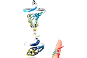 CUHZA Anelli All'uncinetto in Metallo, 2 Pezzi Accessori per Maglieria ad Anello,Ditale per lavori a Maglia,Regolabile Intrecciato Guida,Anello da Dito Aperto Pavone,per Una Lavorazione a Maglia più Veloce