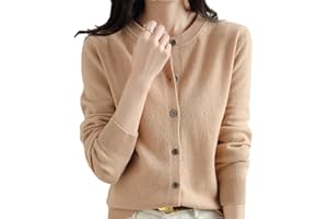 BOLLRLLR Women's Cashmere Cardigan Round Neck Sweater Spring Autumn Winter Long Sleeve Knitted Solid Color Soft Cardigan Sweater