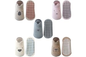 Exemaba Baby Rutschfeste Socken 5 Paar Tiermotive Kleinkinder Antirutschsocken Krabbelsocken für Mädchen Jungen